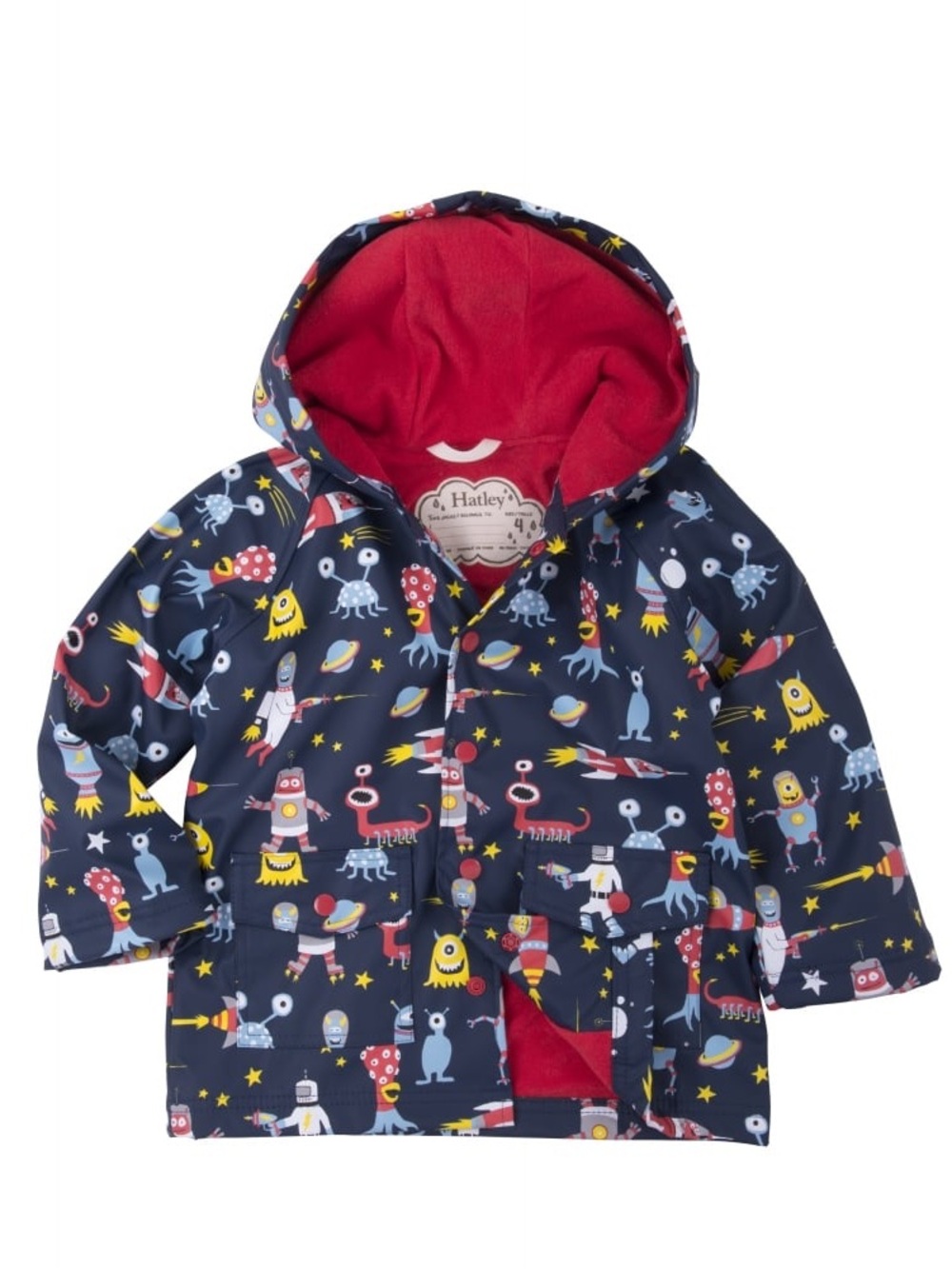 Hatley Size 6 Space Aliens Terry lined Raincoat